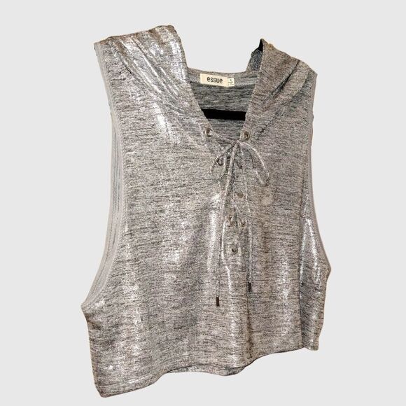 Essue New Women's  silver criss cross Cropped Top - Picture 2 of 5